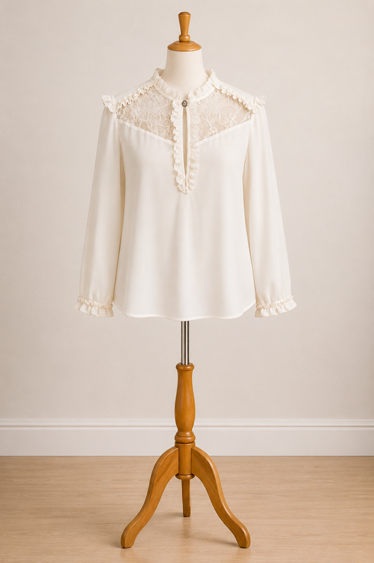 Pinko Cream 100% Silk Lace Ruffle Blouse