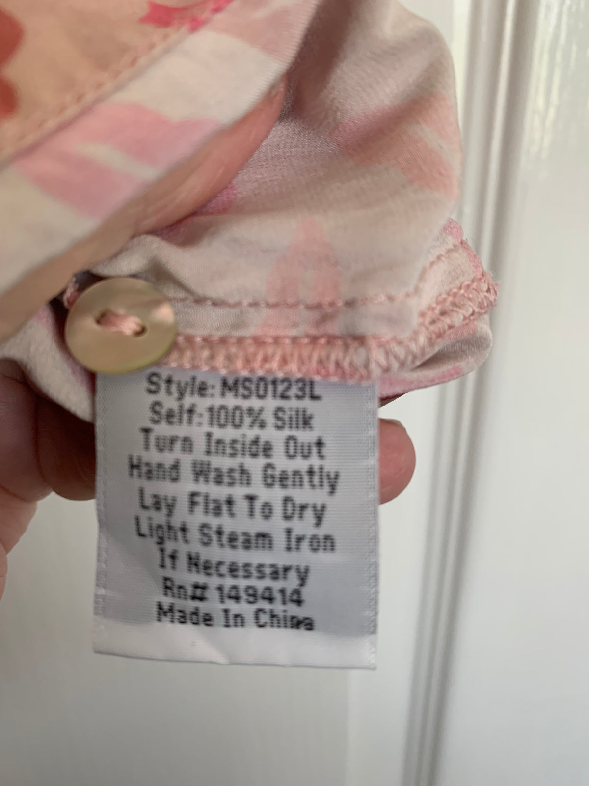 Johnny Was Blush Pink Silk Lip Print Shirt