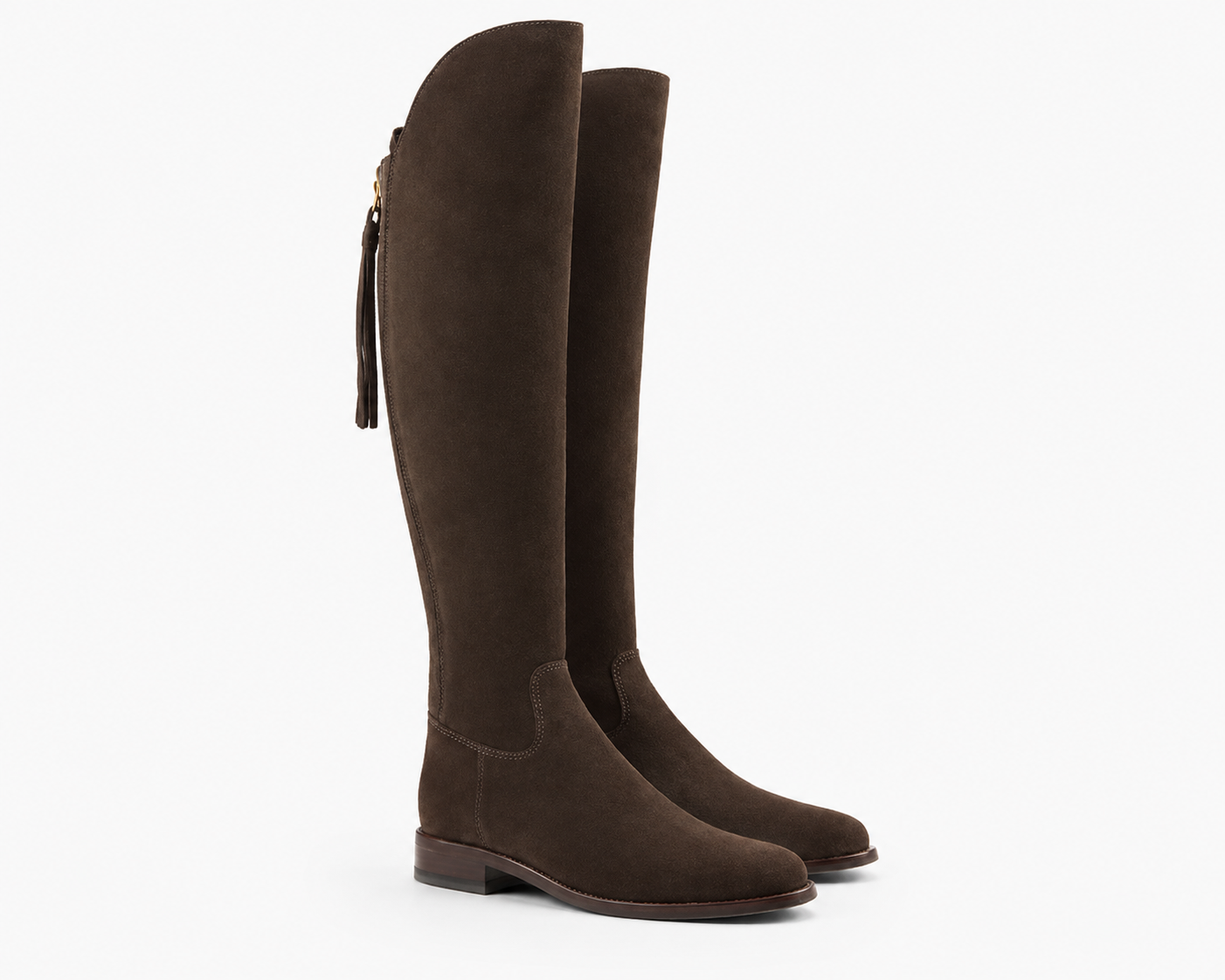 Fairfax & Favor Amira Flat Knee High Boots - Chocolate Suede - UK4