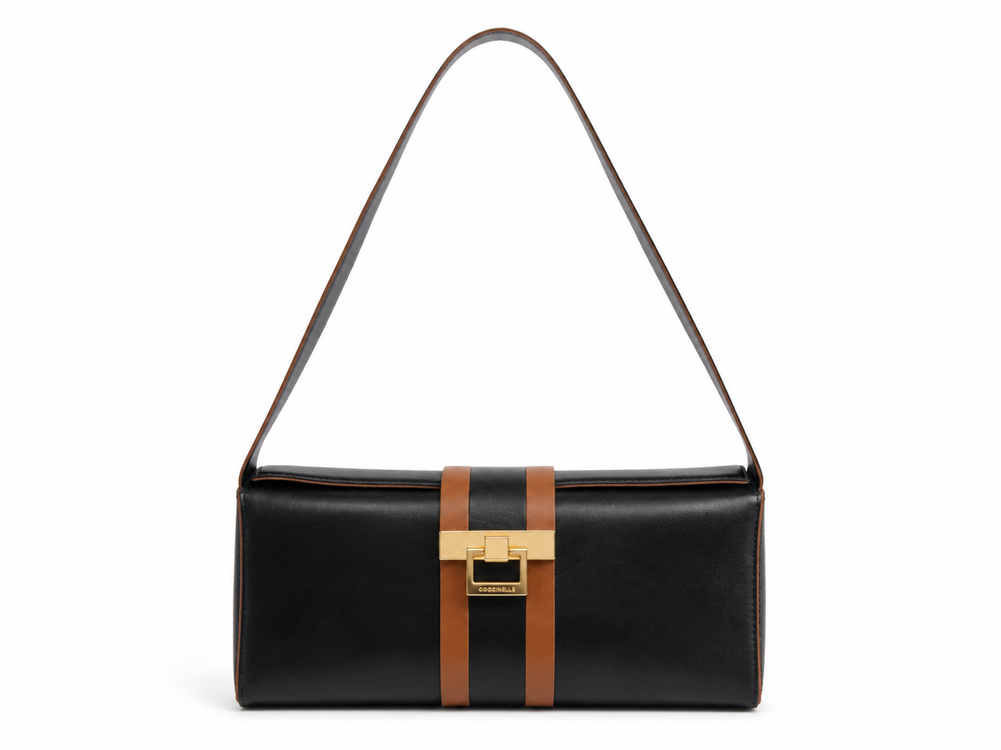 Vintage Coccinelle Baguette Leather Shoulder Bag – Black & Cognac