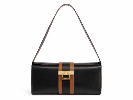 Vintage Coccinelle Baguette Leather Shoulder Bag – Black & Cognac