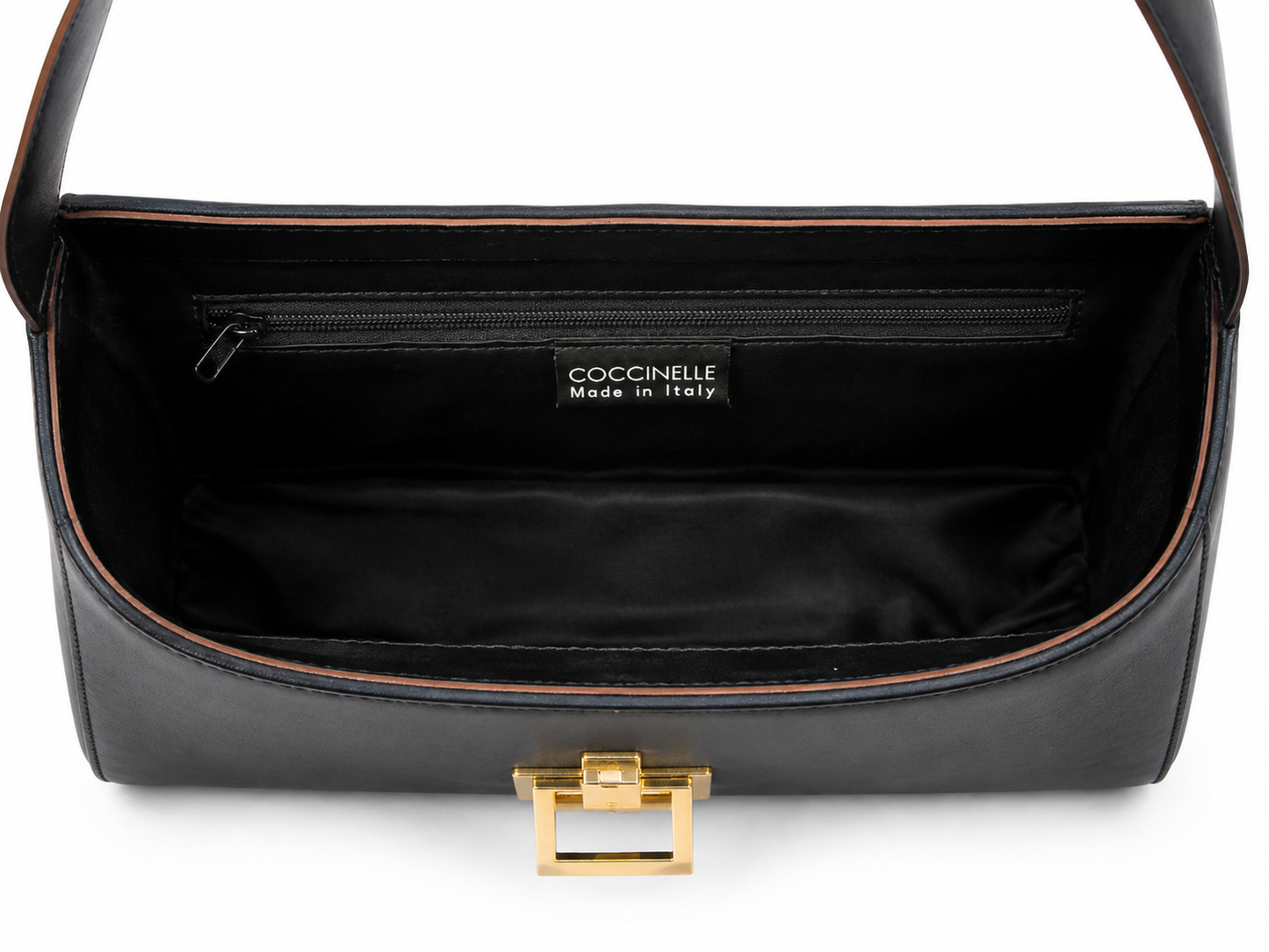 Vintage Coccinelle Baguette Leather Shoulder Bag – Black & Cognac