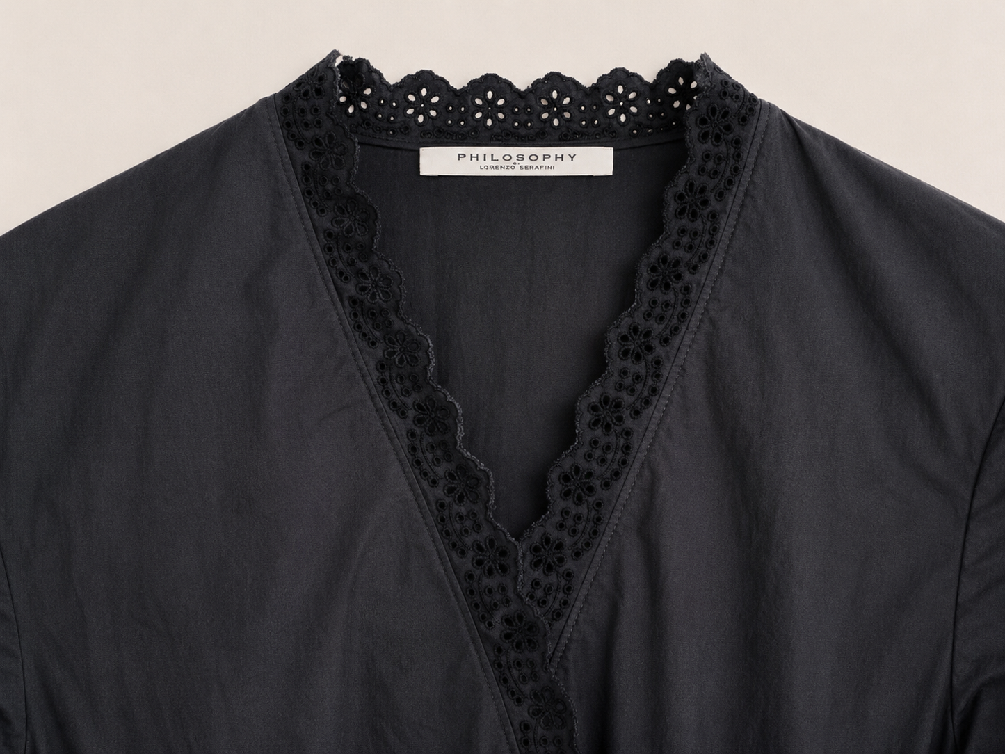 Philosophy di Lorenzo Serafini Black St Gallen Lace Cotton Poplin Midi Dress