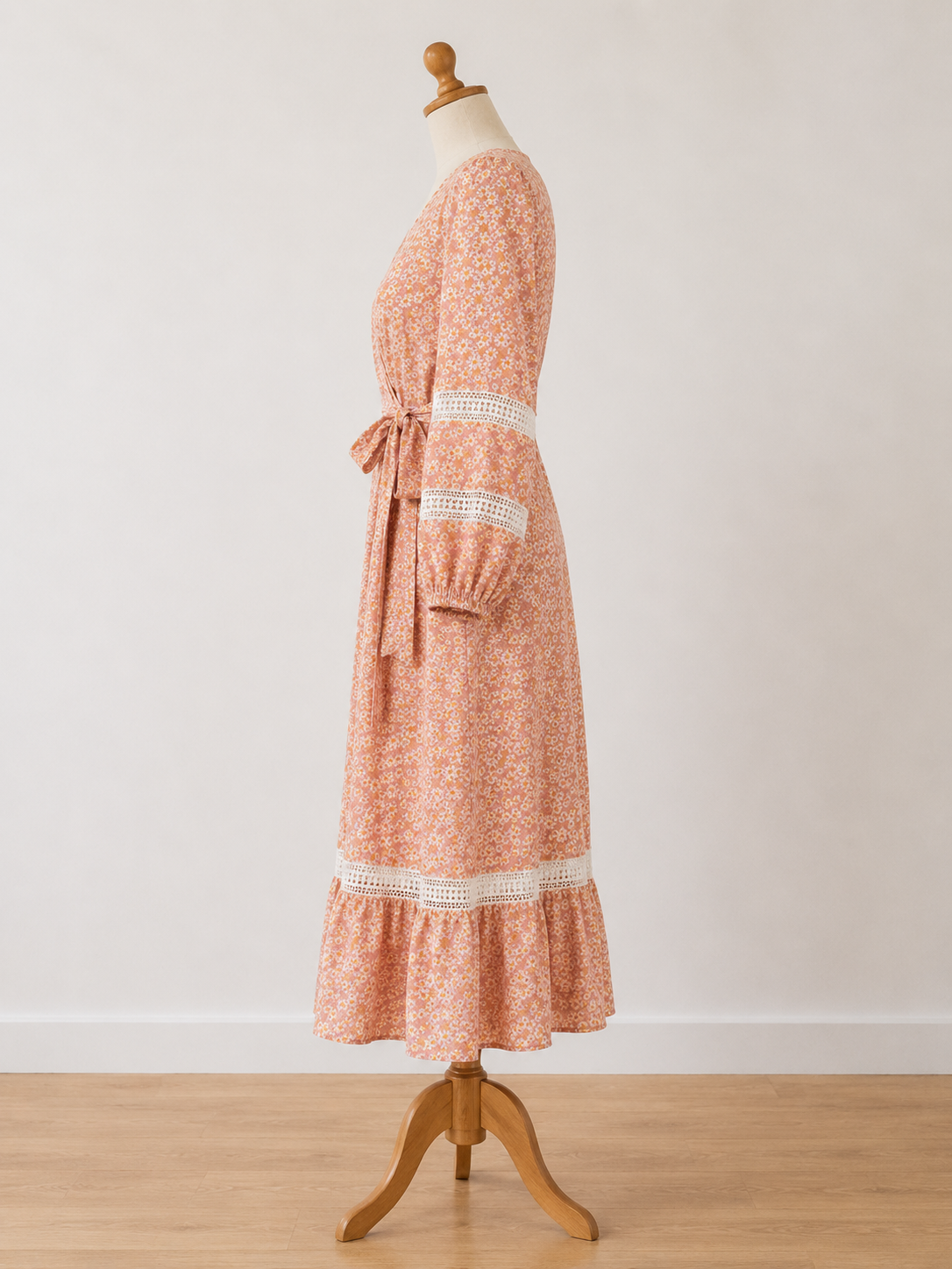 Maje Peach/Pink Daisy Floral Linen Blend Wrap Midi Dress