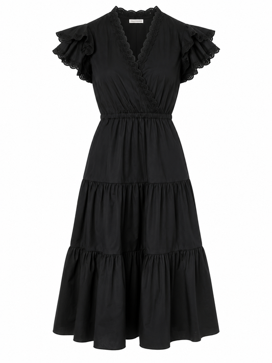 Philosophy di Lorenzo Serafini Black St Gallen Lace Cotton Poplin Midi Dress