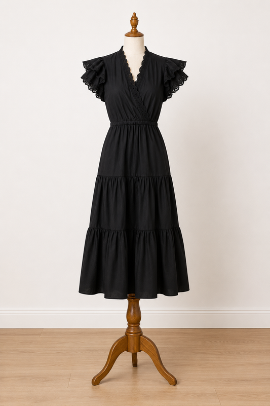 Philosophy di Lorenzo Serafini Black St Gallen Lace Cotton Poplin Midi Dress