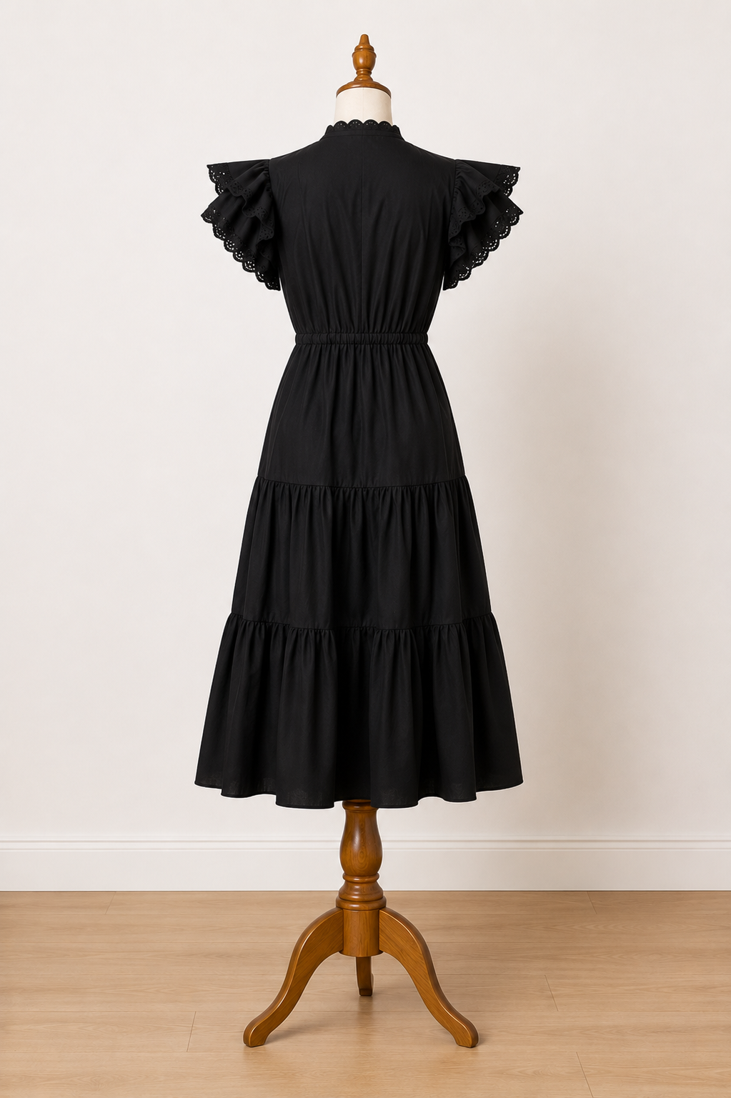 Philosophy di Lorenzo Serafini Black St Gallen Lace Cotton Poplin Midi Dress