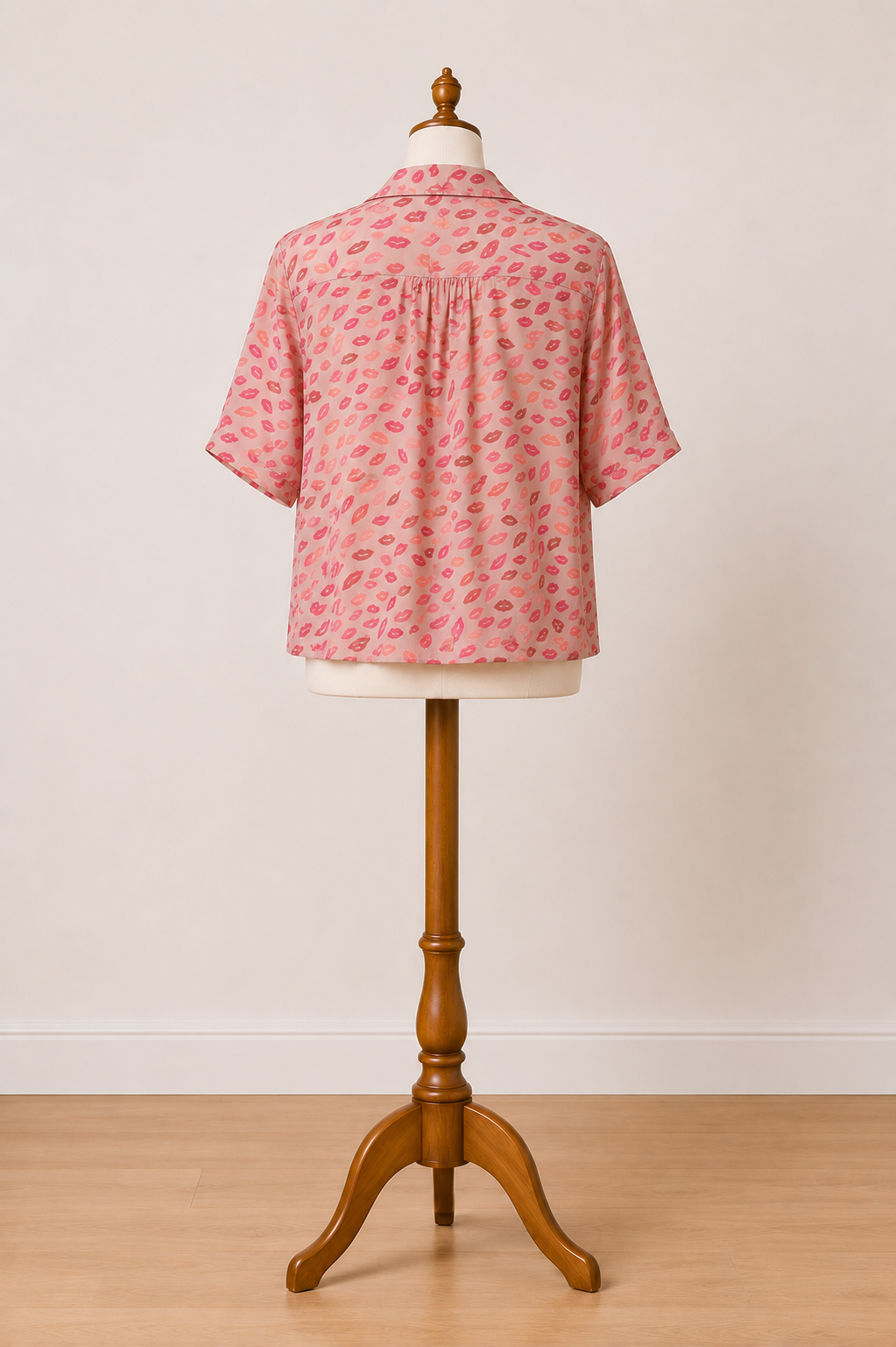 Johnny Was Blush Pink Silk Lip Print Shirt