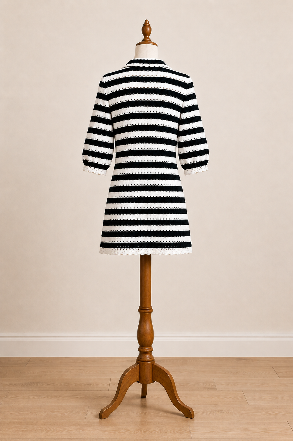 Maje 'Rosette' Navy & Ecru Crochet Knit Mini Dress