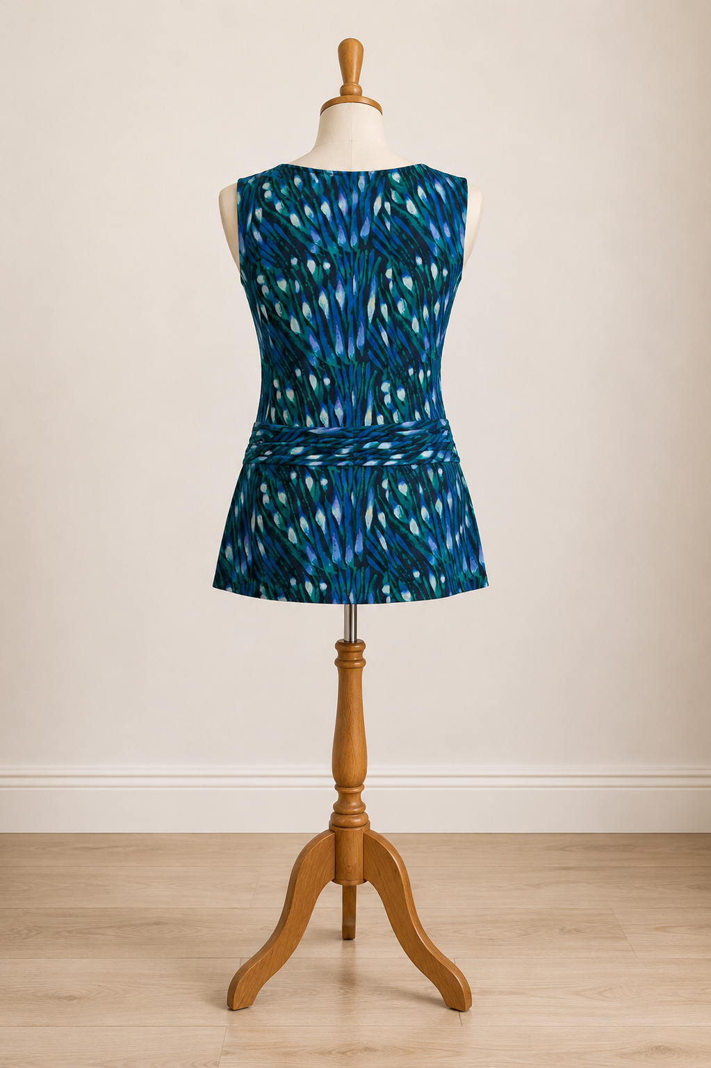Tory Burch Blue & Green Abstract Twist Front Silk Top