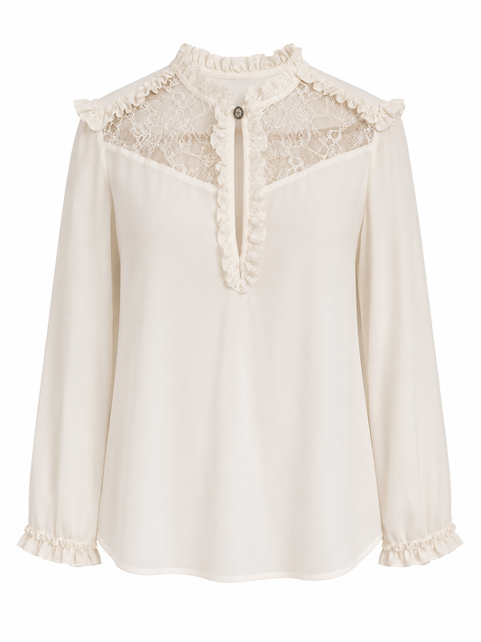 Pinko Cream 100% Silk Lace Ruffle Blouse