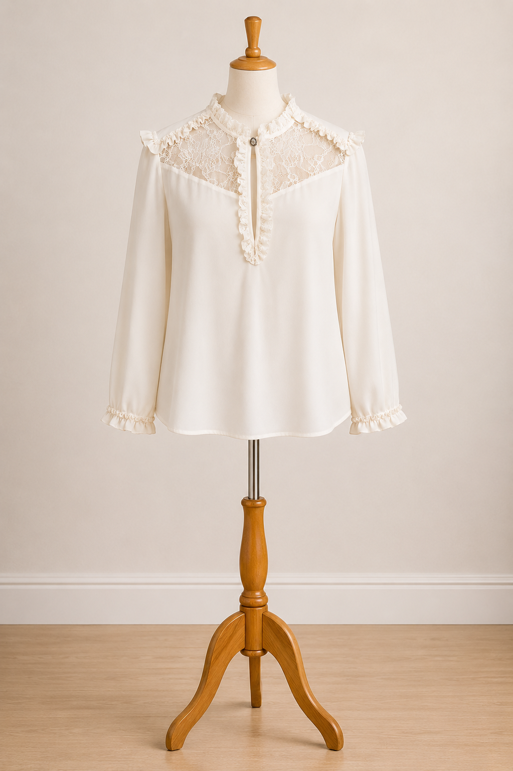 Pinko Cream 100% Silk Lace Ruffle Blouse