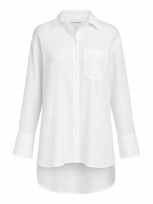 M&S Autograph White 100% Linen Longline Shirt