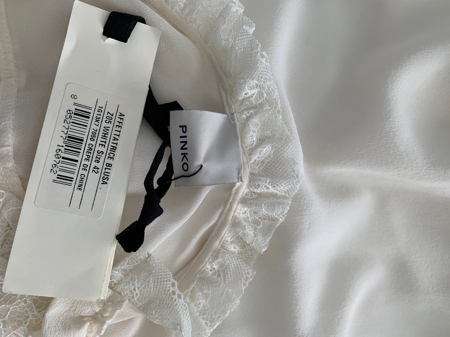 Pinko Cream 100% Silk Lace Ruffle Blouse